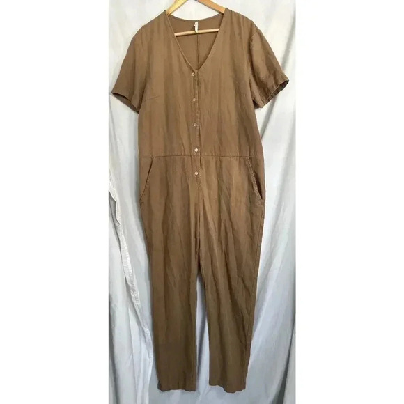 Rylee & Cru Tencel Linen Blend Utility Jumpsuit Brown Romper Pockets Size M - Picture 4 of 14